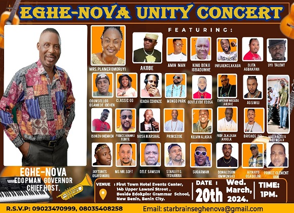 Eghe-Nova to Perform, Featuring Music Stars at Unity Concert