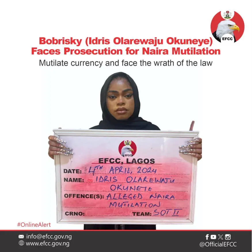 EFCC to Charge Bobrisky to Court over Naira Mutilation 