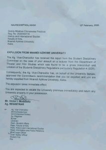 UNIZIK Dismisses Student Chimamaka for Assaulting Lecturer